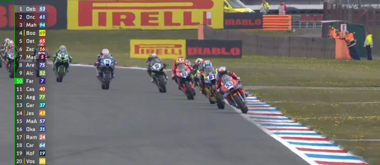 WSBK荷兰站WorldSSP第一回合太刺激了！张雪机车53号德比斯一路领跑，还
