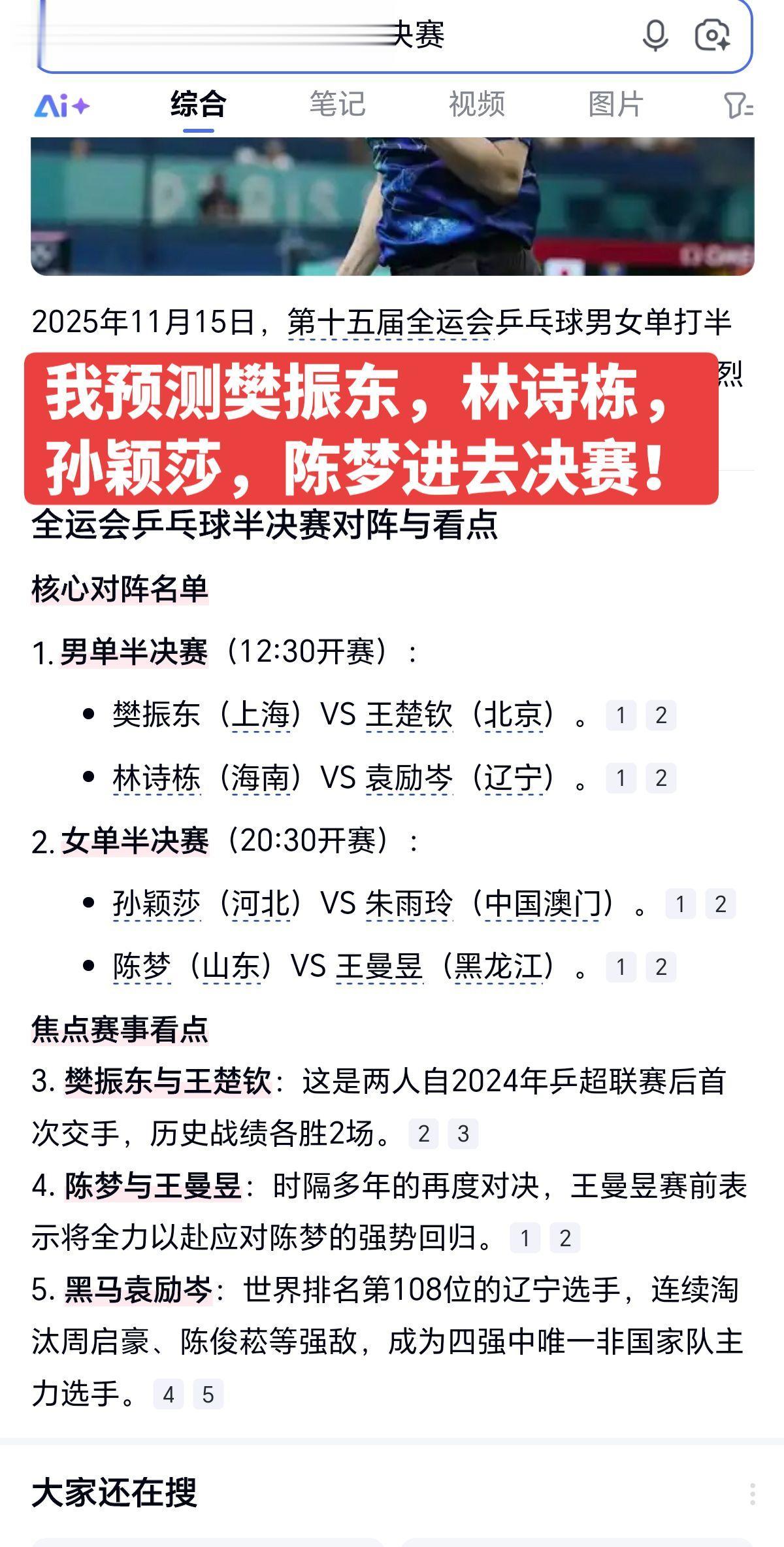 乒乓球半决赛！我预测樊振东，林诗栋，孙颖莎，陈梦进入决赛！👍👍👍
