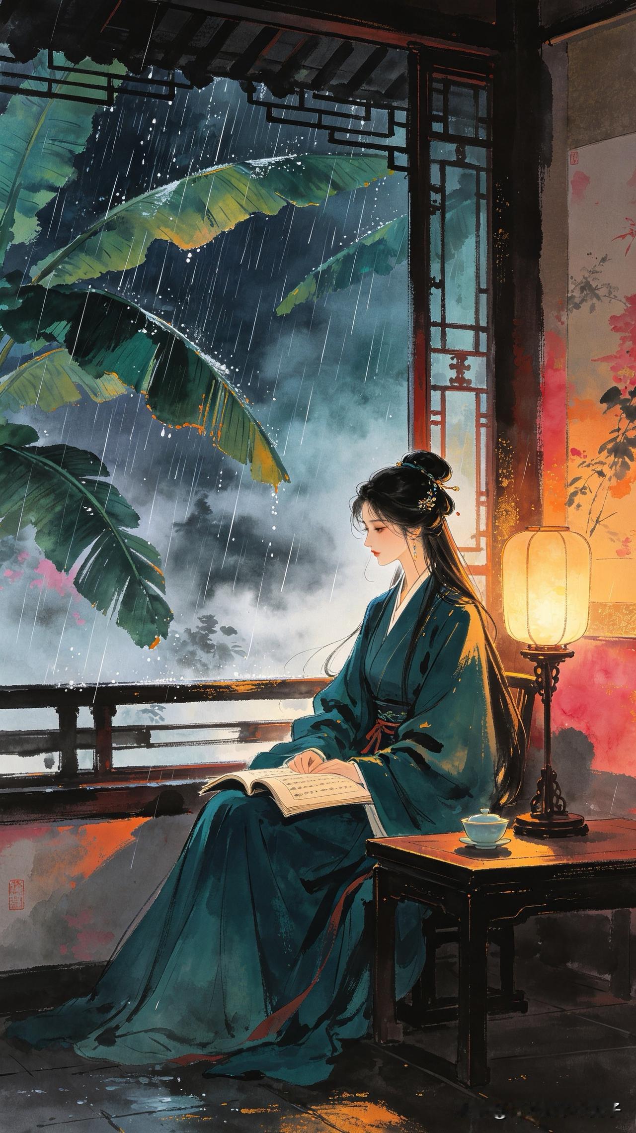 夜雨敲窗更漏迟，
孤灯照影忆当时。
芭蕉叶上声声碎，
       
…………请