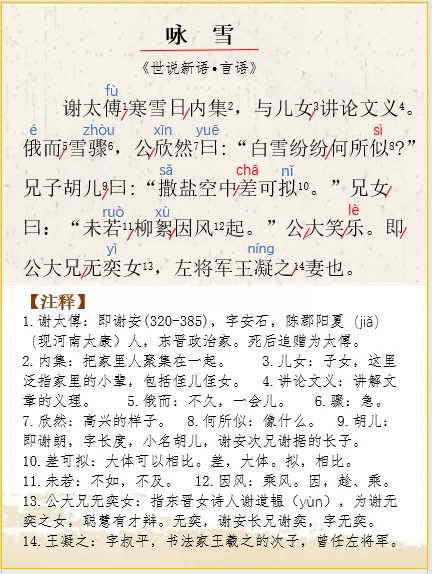 七上语文 | 文言文解析 世说新语《咏雪》