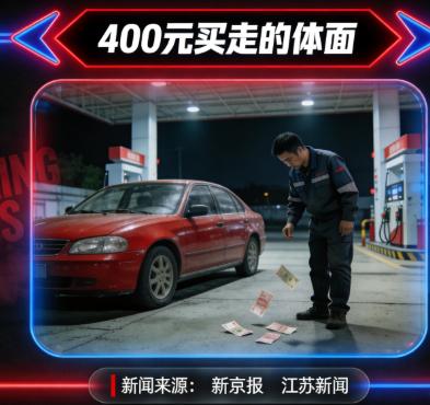为什么400元能买走一个人的体面？10月24日，湖北孝感一家加油站，一辆红色宝马