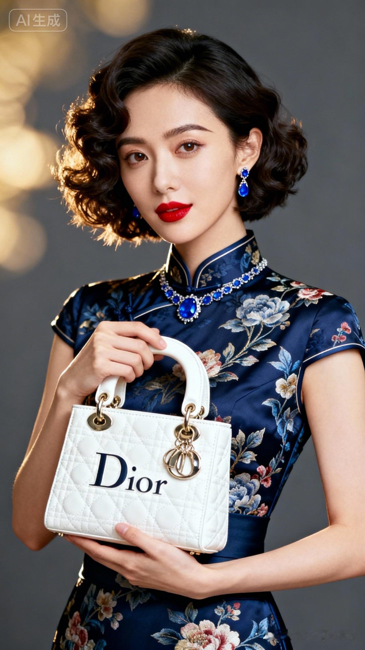 优雅复古风，蓝花旗袍搭配Dior包包，尽显东方魅力！