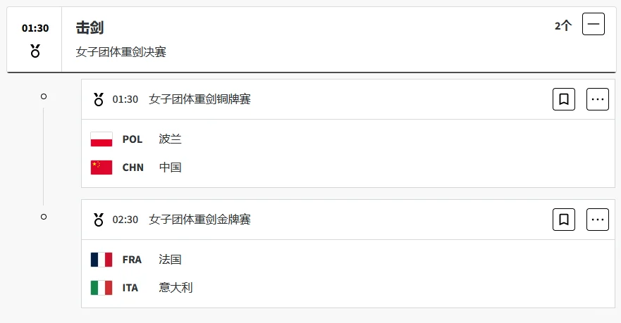 奥运战报：击剑中国女重团体与波兰争夺铜牌