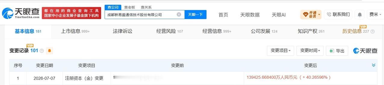 新易盛增资至13.9亿 增幅约40%

天眼查App显示，近日，新易盛（3005