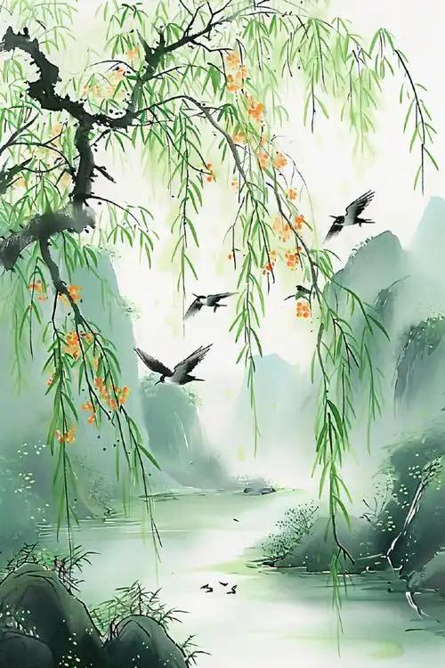 下联：柳岸听鸟鸣。

（图片来自网络）