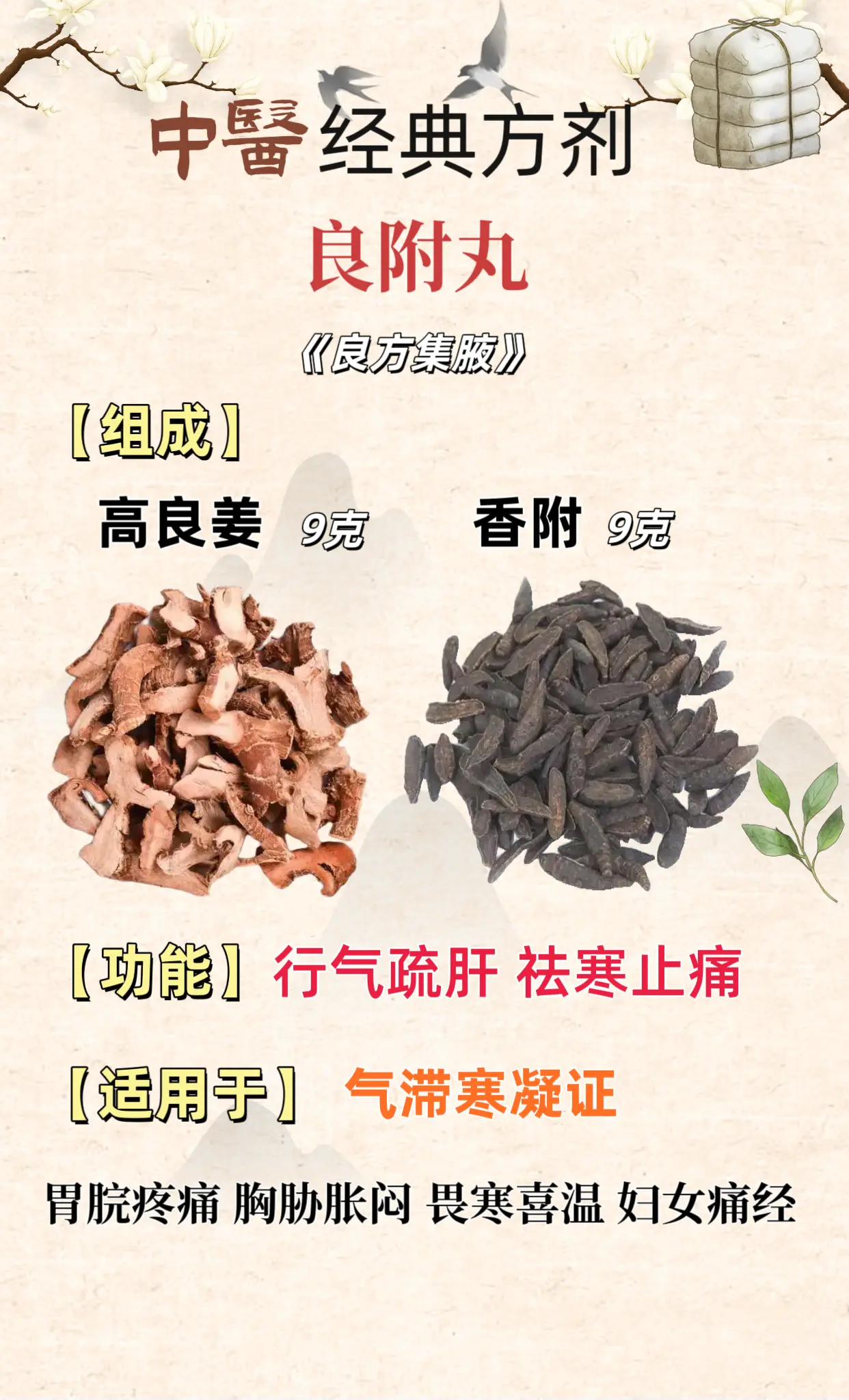 气滞寒凝 良附丸。