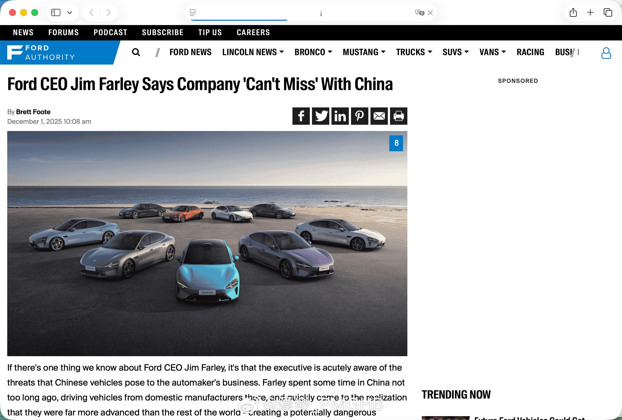 现在中国汽车的影响力确实可以，福特CEO 直接运了五辆中国新能源汽车到美国仔细研