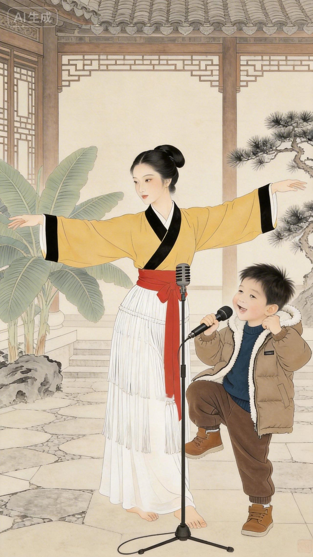 “穿越时空的亲子时光，古风与现代的奇妙碰撞”📸👩‍👧‍👦