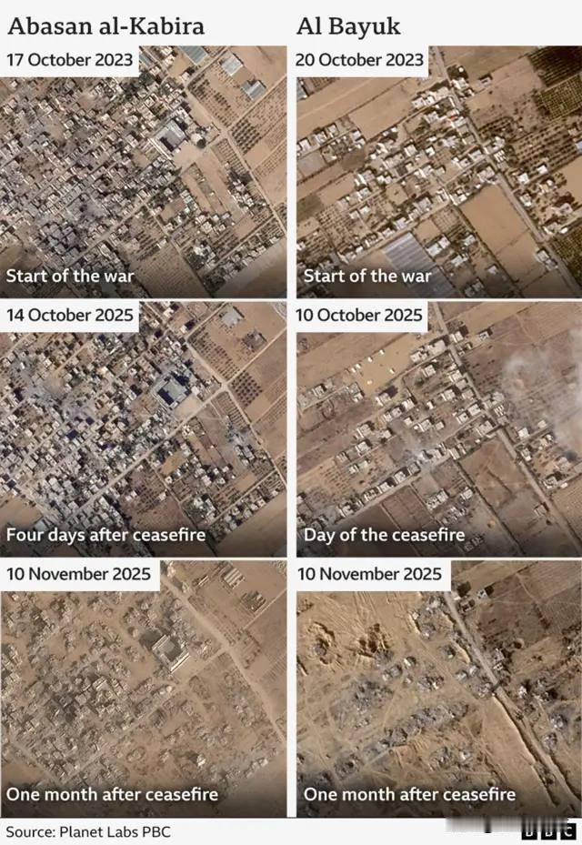🇮🇱🇵🇸英国广播公司的“核查团队”发布了以下卫星图，图中显示自10月10
