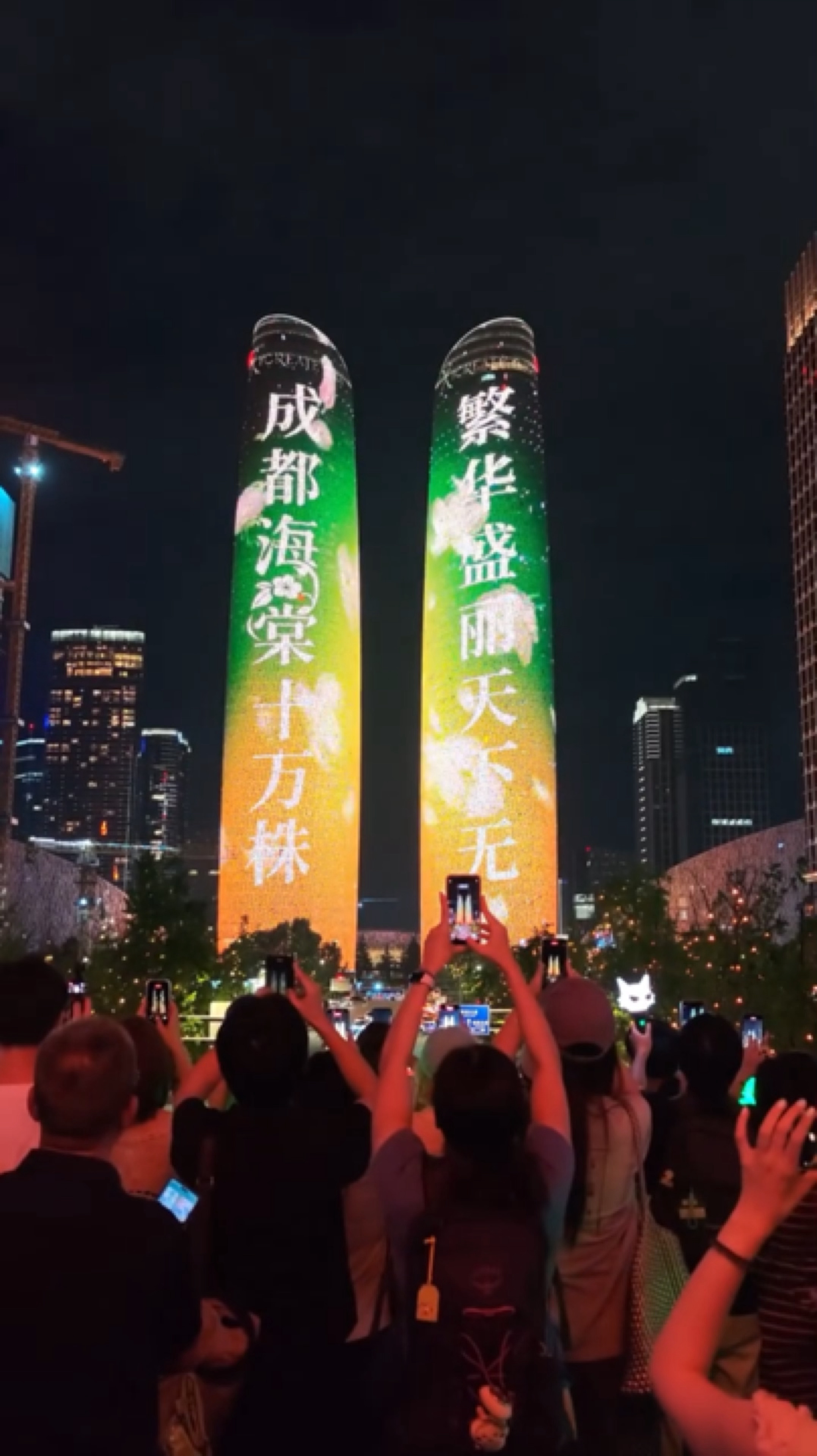 丁禹兮成都双子塔应援大屏排面粉丝的爱好浪漫祝丁禹兮明天成都演唱会一切顺利丁禹兮丁
