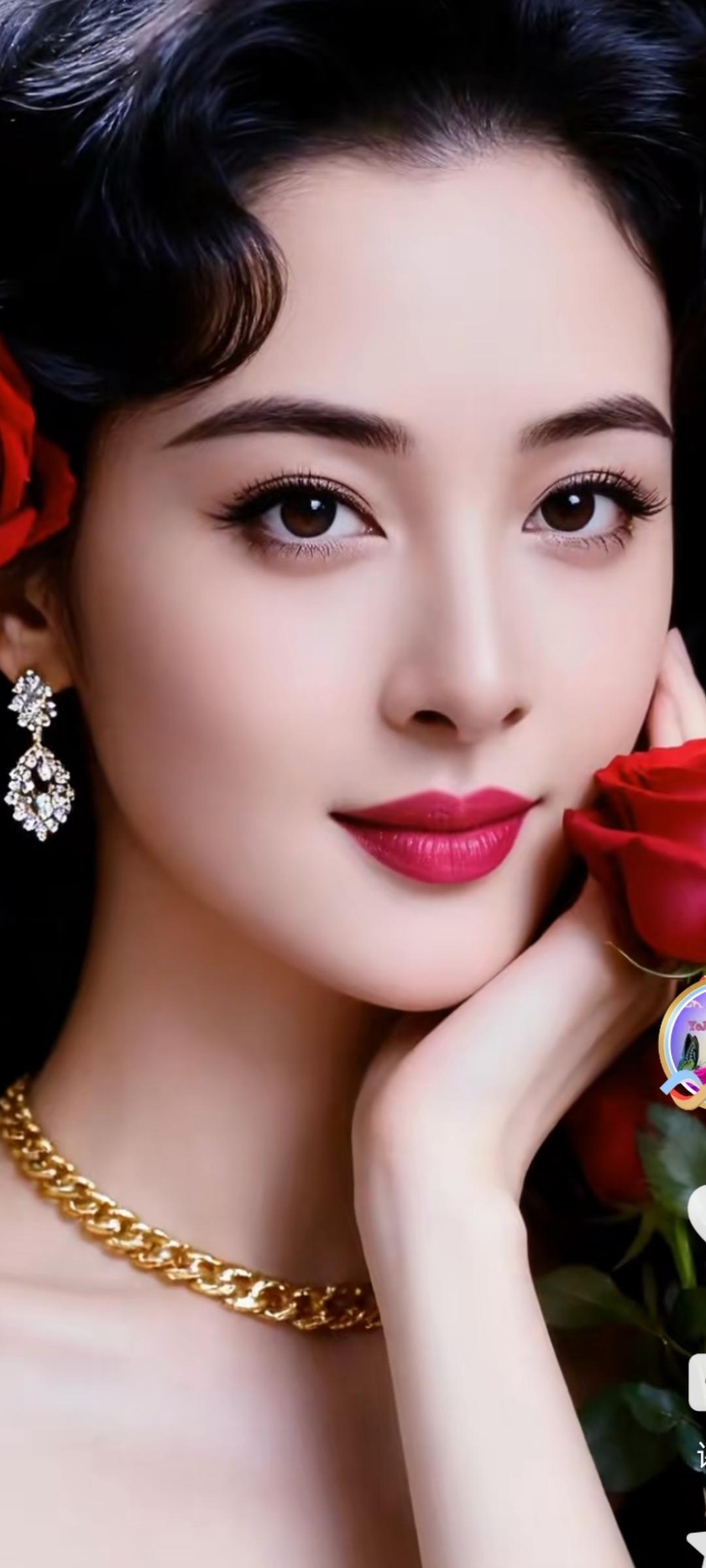 复古红玫瑰，优雅妆容，复古风