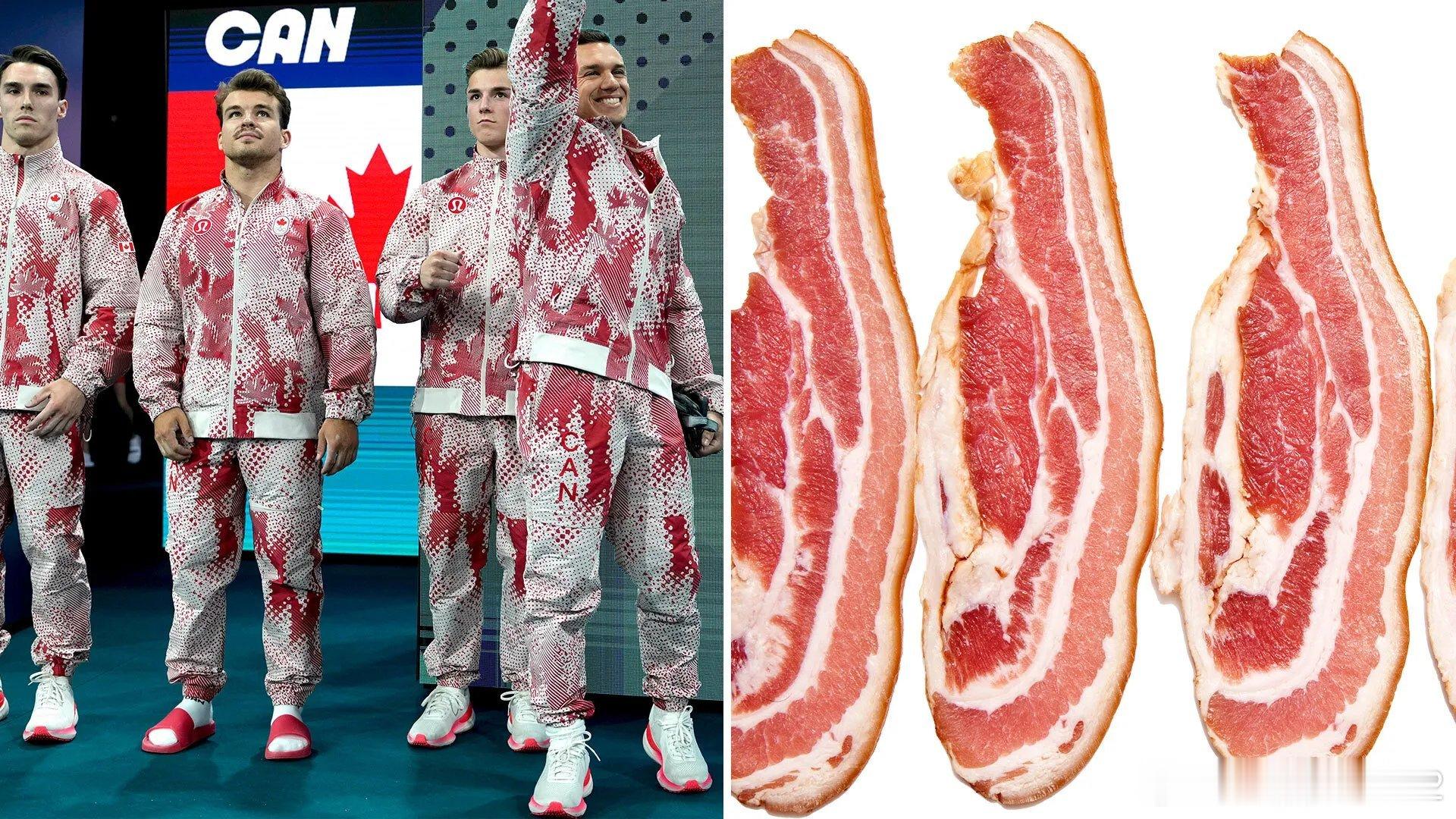 Lululemon为加拿大队设计的夏季和冬季奥运队服，有网友说一个是培根一个是便
