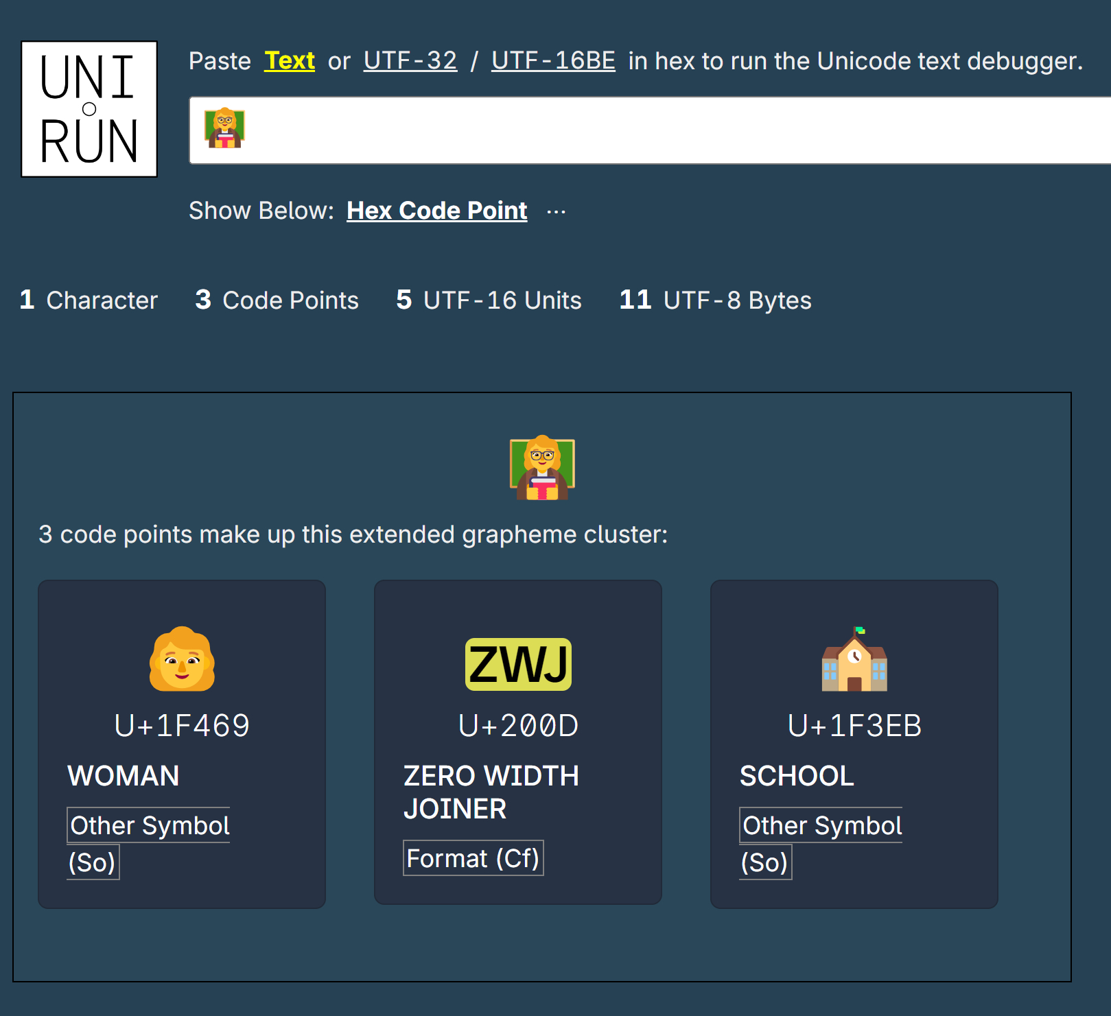 unicode.run/  这个网站可以输入文本，提示文本对应的Unicode码