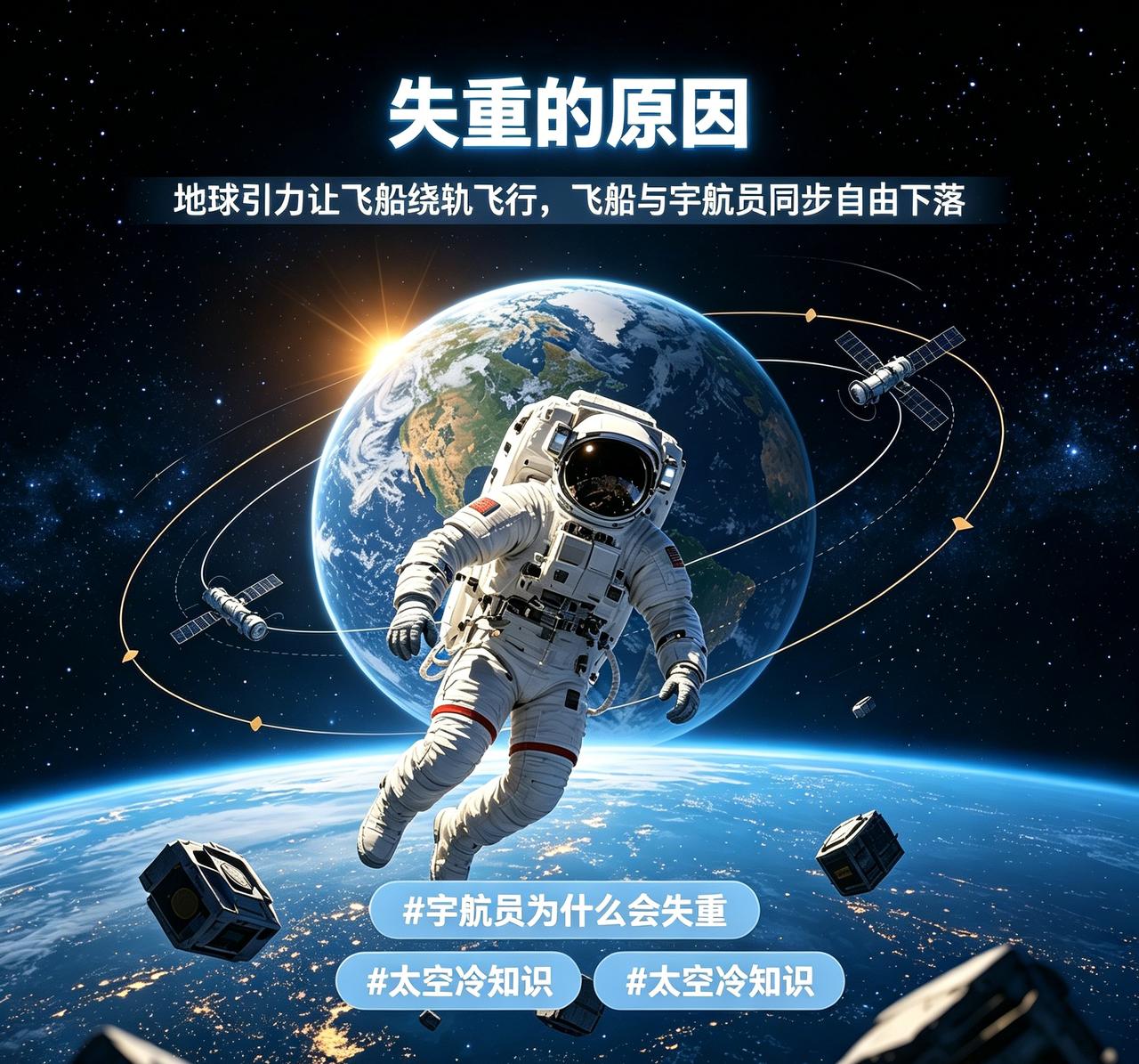 太空并不是没有引力，而是引力转化为环绕飞行的动力，因此宇航员不会有向下压迫的体感