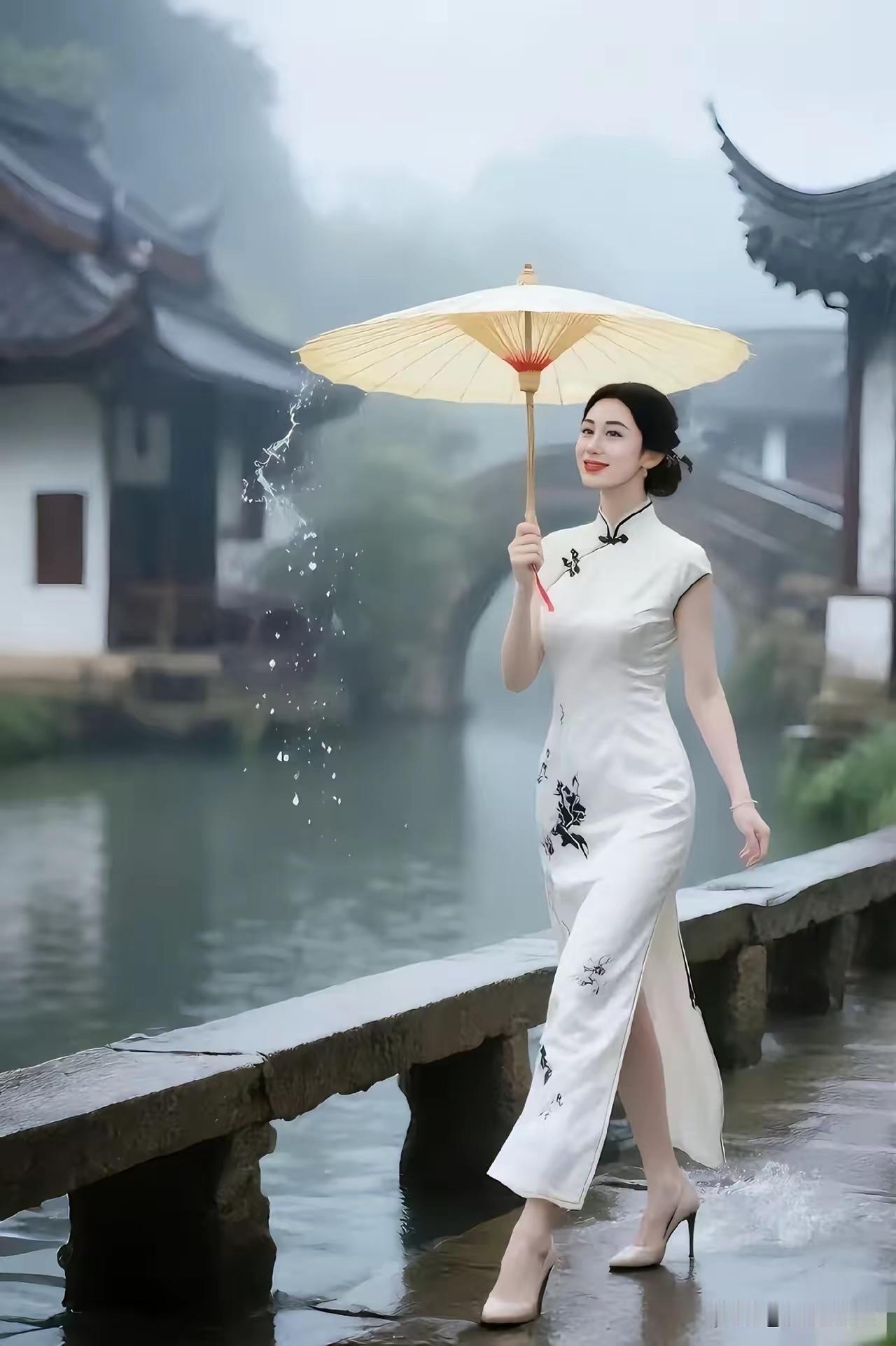 仄仄平平仄）伞下江南雨，
平平仄仄平）驼铃塞北风。
横批：《南雨北风》