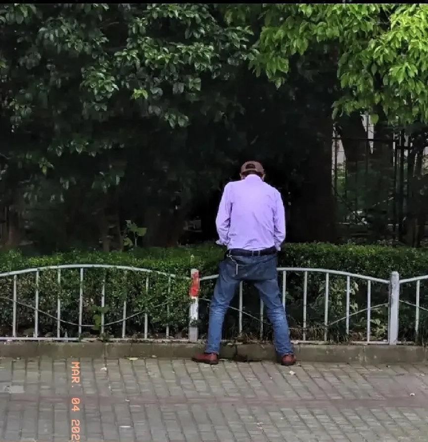 武汉一公厕旁花坛被贴上男士小便处