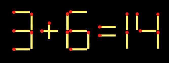 【火柴挑战】图中 “3+6=14” 由火柴组成，等式不成立。任务：移动 2 根火