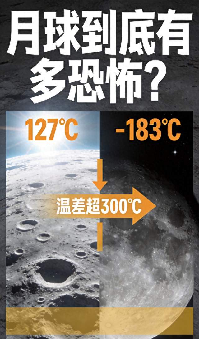 月球有多恐怖？白天127℃高温，夜晚骤降‑183℃，温差超300℃！