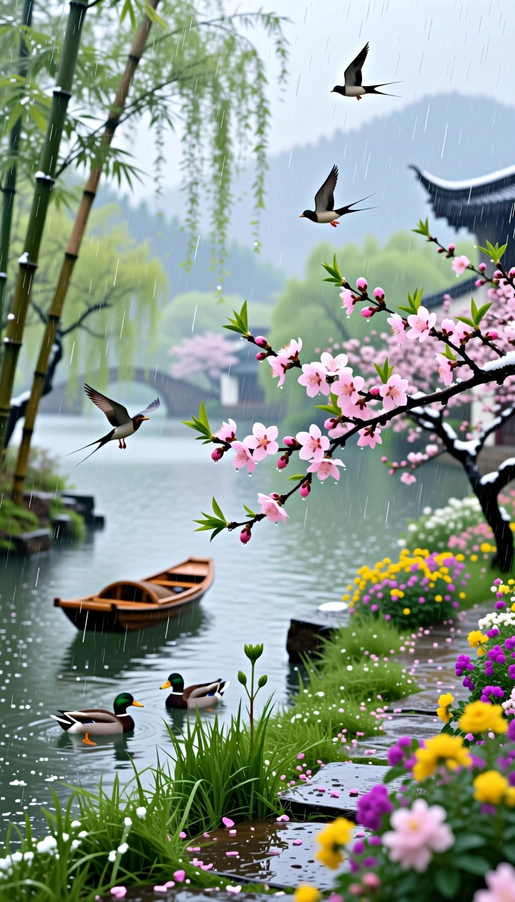 🌱 早春（清新朦胧）
 
- 天街小雨润如酥，草色遥看近却无。（韩愈《早春呈水