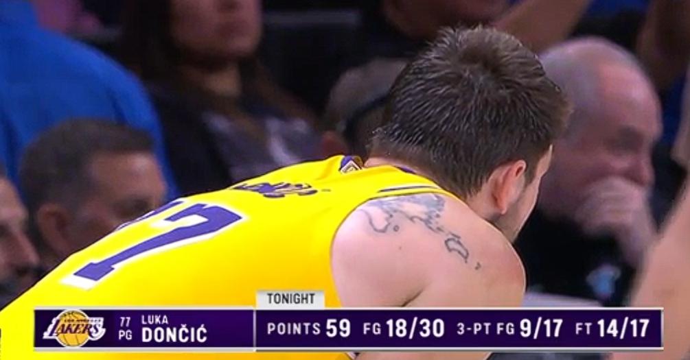 25-26赛季NBA常规赛，湖人134-126逆转击败热火，今天东契奇砍下了60