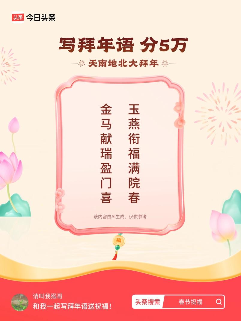 写拜年语送祝福新春拜年送祝福！我的祝福是：“金马献瑞盈门喜，玉燕衔福满院春”！快