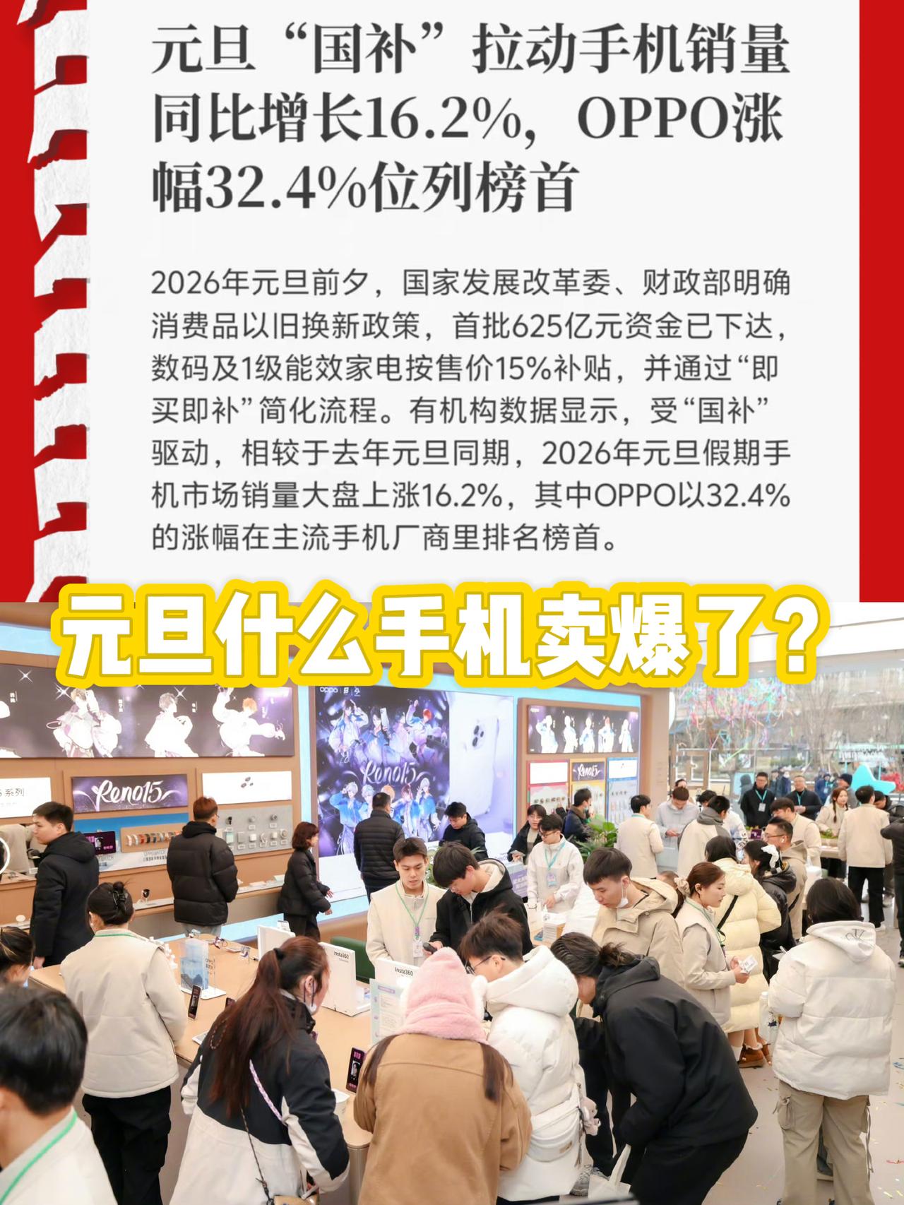 26年国补刚开始oppo就“鲨疯了”...
元旦假期手机销量大盘果然涨了，手机市