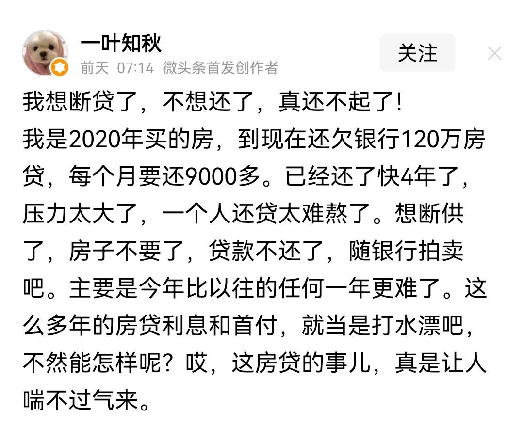 支持断供
如果你已经尽到了最大努力，还是还不上房贷，那就断供吧！不要把自己逼入绝