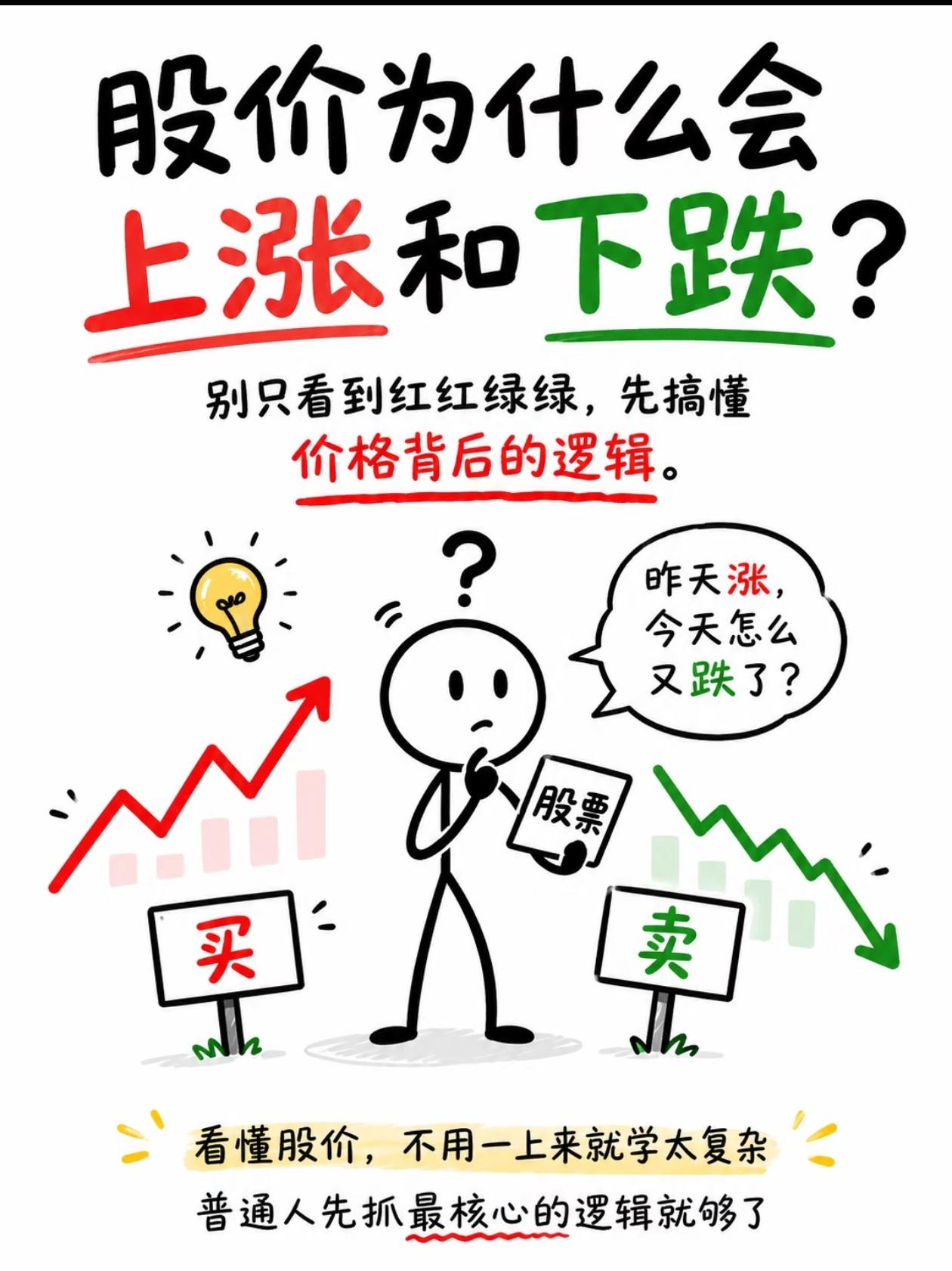 终于有人把股价涨跌的本质，讲透了✨
 
是不是炒股这么久，永远搞不懂：
昨天刚大