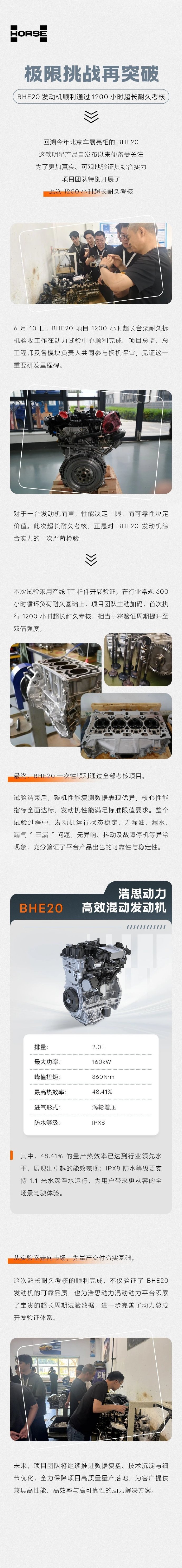 吉利BHE20发动机顺利完成1200小时超长耐久考核并即将全面量产。该机型将作为