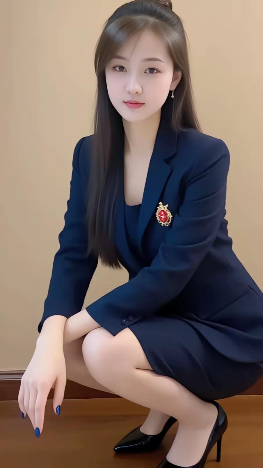 正装束起锋芒，眉眼藏尽温柔。
干练西装衬得体仪态，柔婉容貌中和职场凌厉，端庄优雅