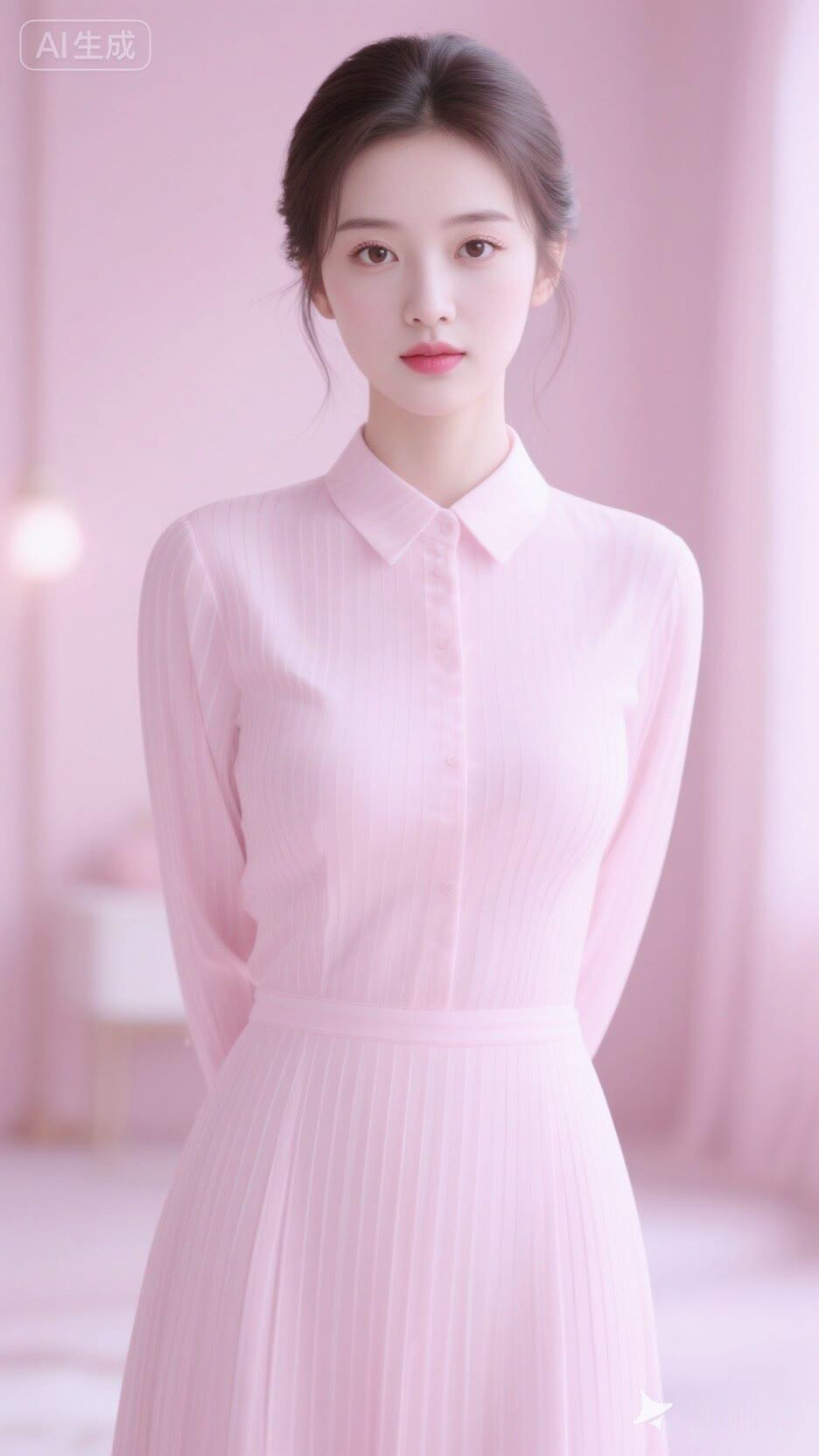 温柔粉调，甜美少女风，粉色连衣裙，清新自然，尽显优雅气质。