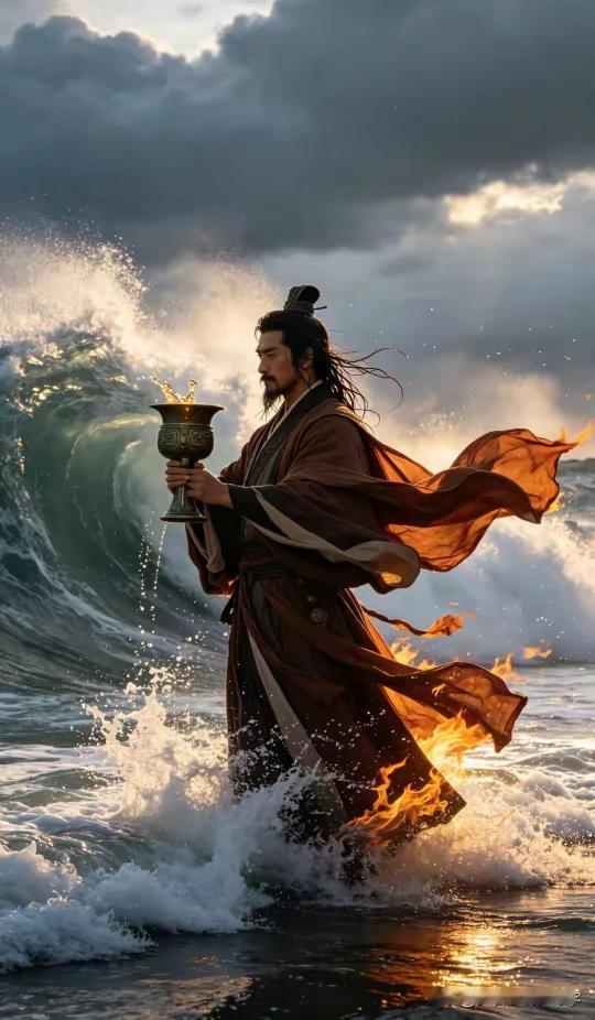 把酒临风对大潮，
浮云过眼未曾瞧。
青山似我难垂首，
如若剑锋穿云霄。