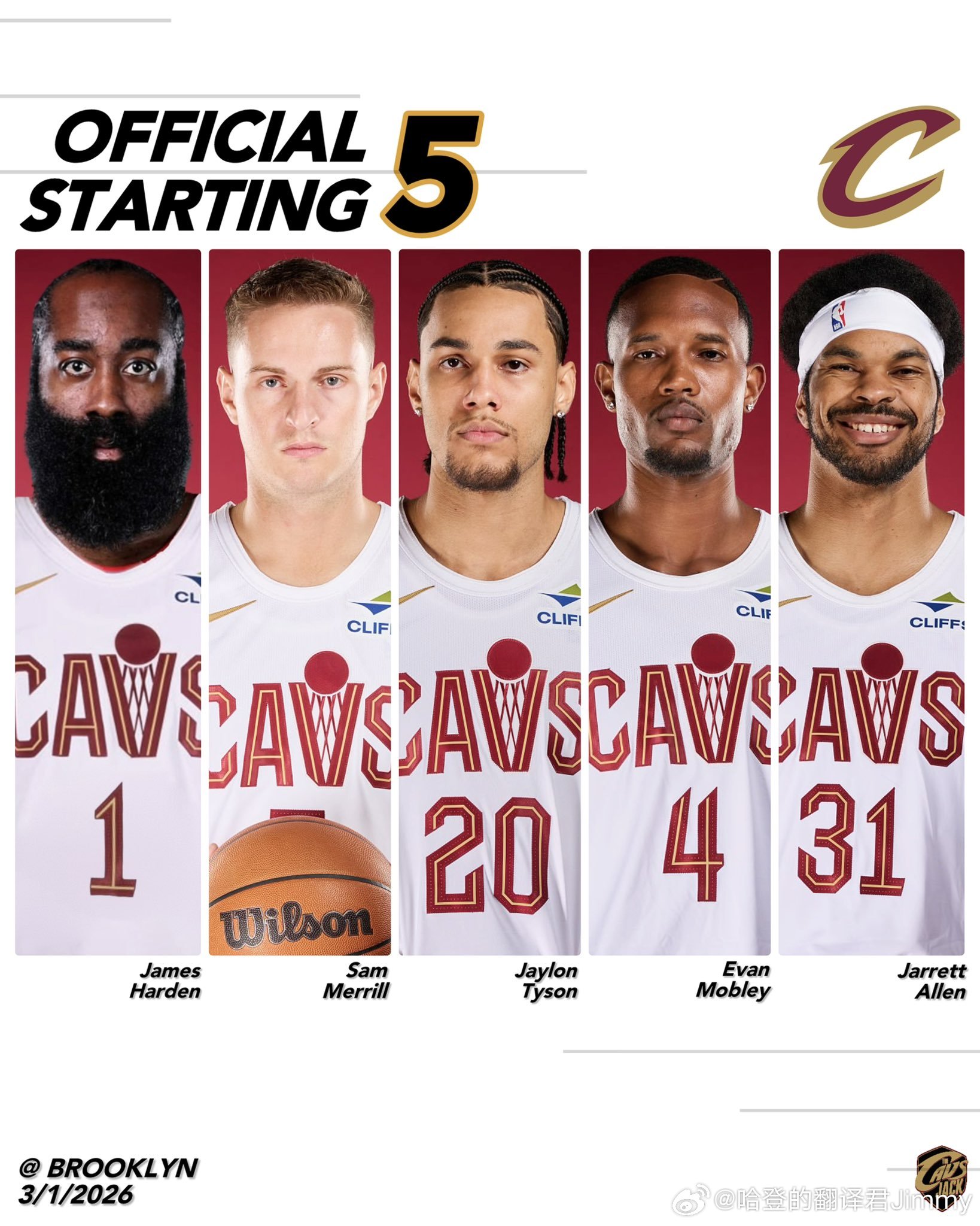 首发：哈登 梅里尔 泰森 莫布利 阿伦！原声看球：网页链接备用：网页链接