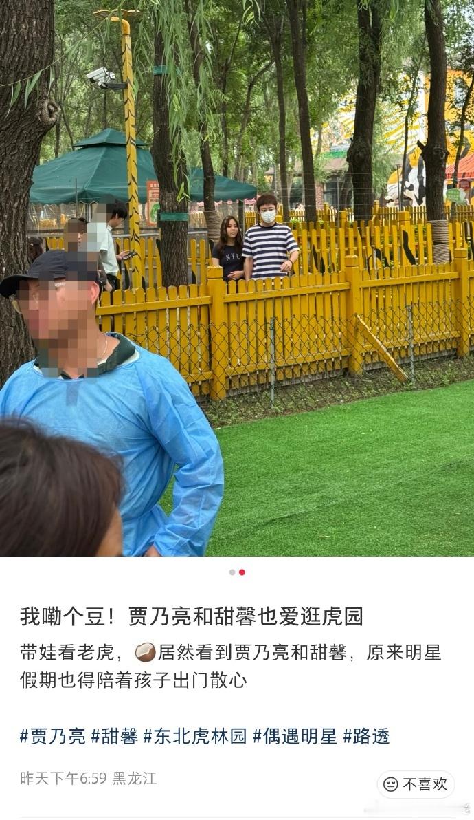 贾乃亮陪甜馨逛虎园网友偶遇贾乃亮陪甜馨逛虎园，暑期的游乐时间啊~ 
