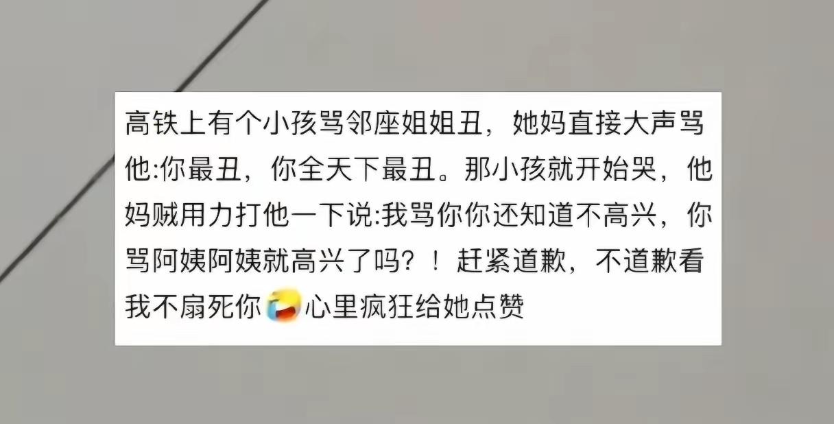 太尴尬了！”高铁上，一位小孩突然很大声地说邻座的姐姐：“你长得好丑啊”，20多岁