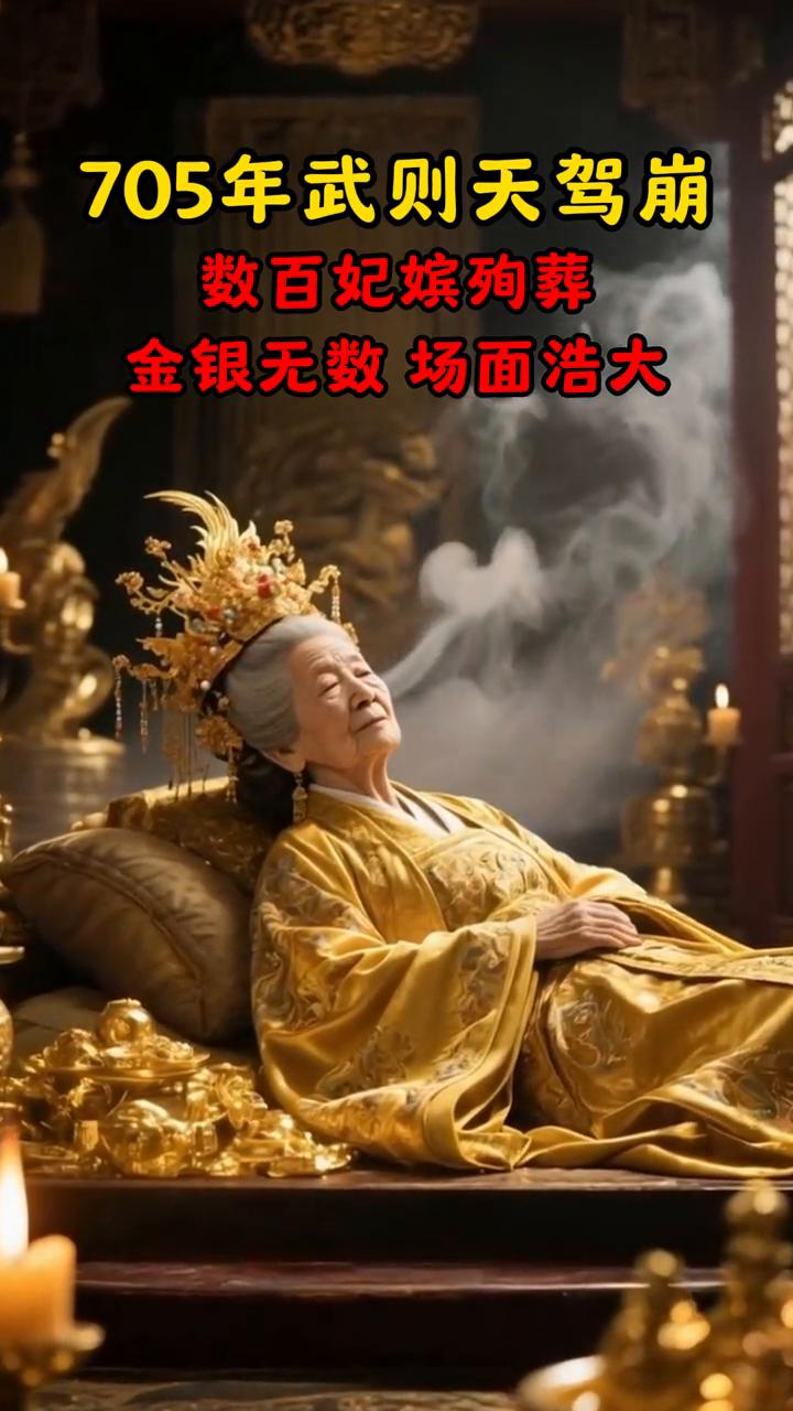 705年武则天驾崩，数百妃嫔殉葬，金银无数，场面浩大。人工搬运数吨棺椁，不能休息