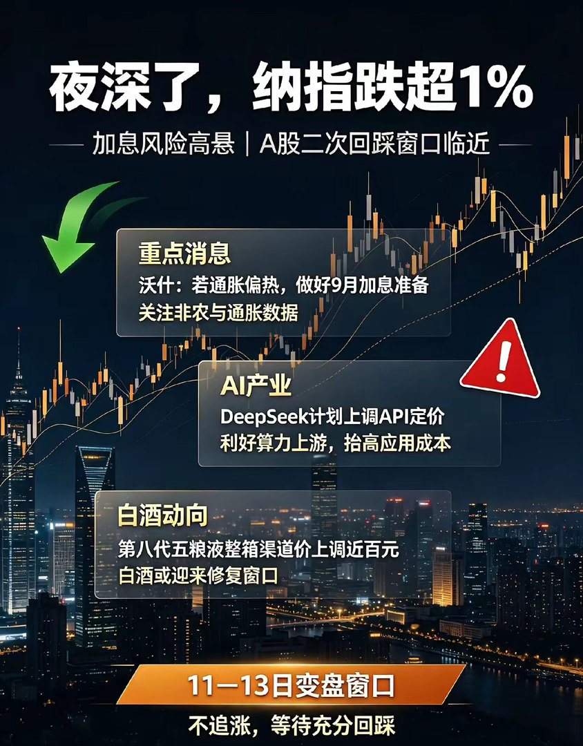 夜深了,纳指跌超1％，加息风险高悬，A股二次回踩窗口临近。一、重点消息梳理1、传