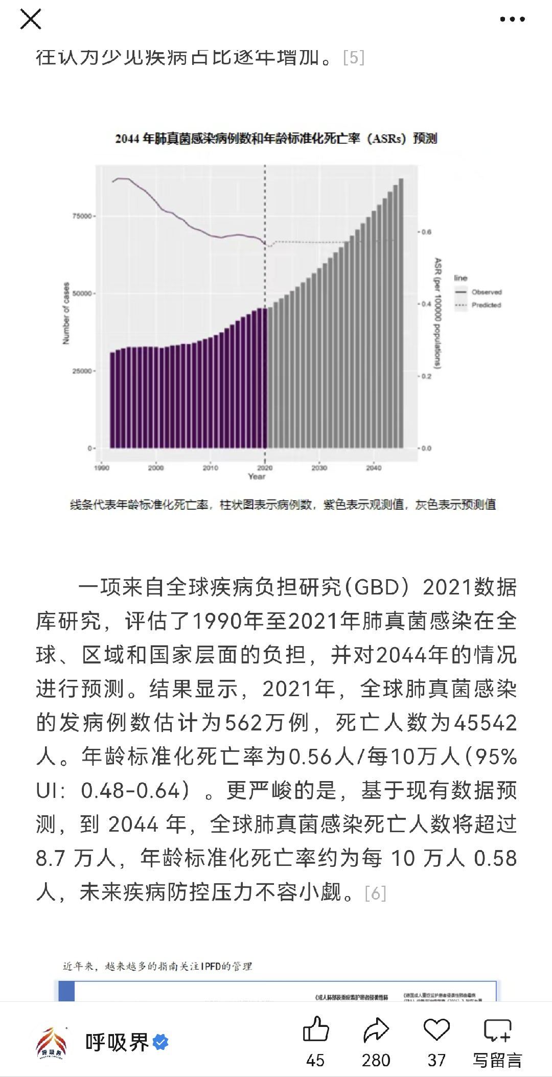 上海专家讲真话。瑞金医院周敏教授：侵袭性肺真菌病死亡人数到2044年预计超8.7