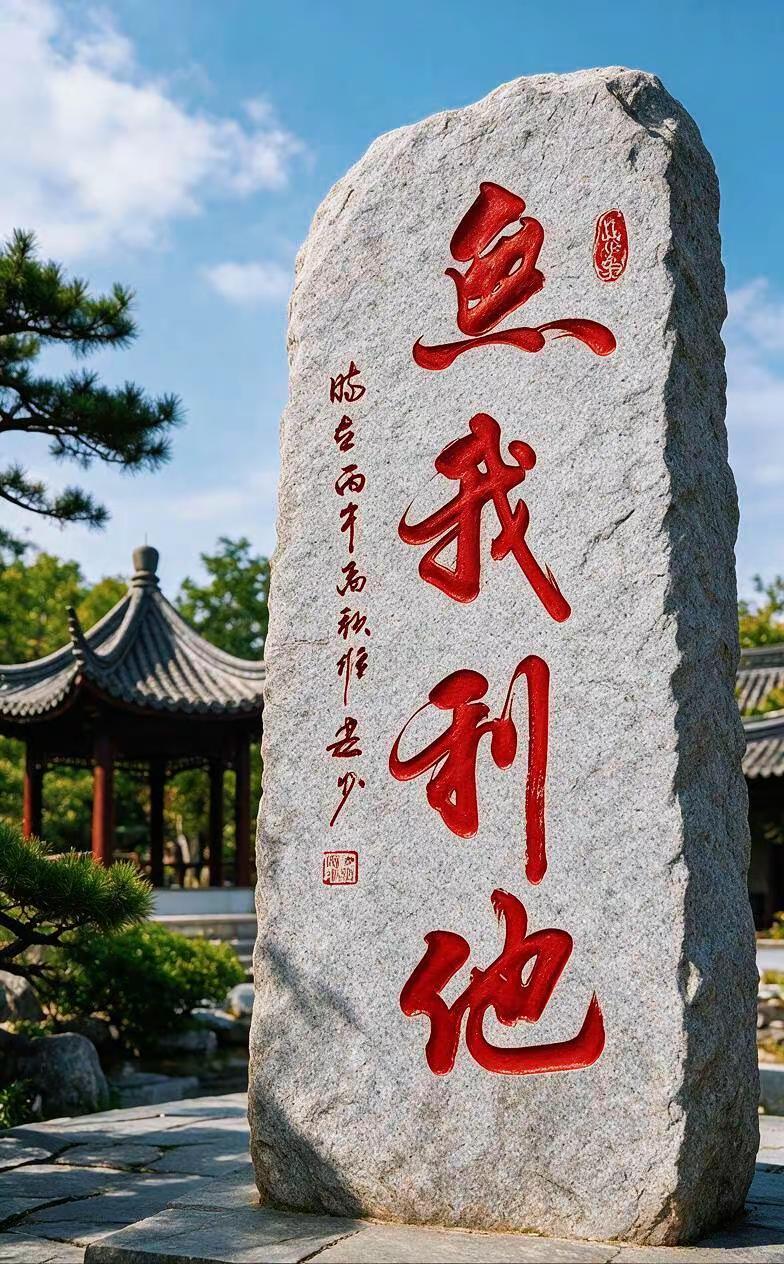 维安原创书法作品展示。AI书法红文石雕景
