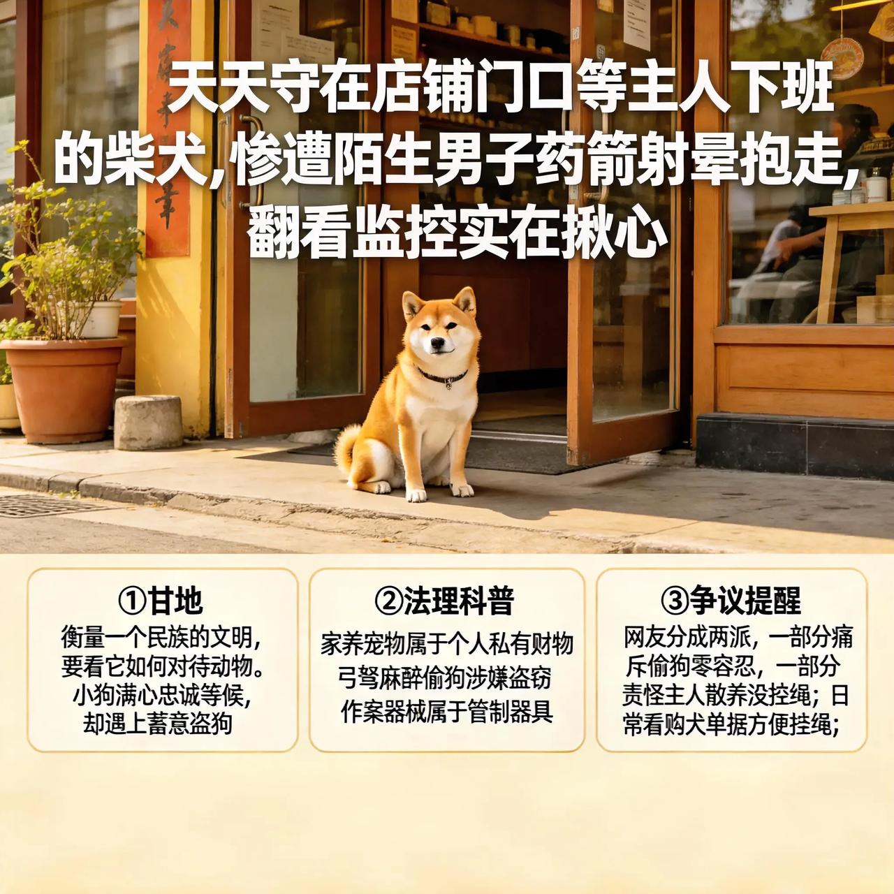 药箭射晕看门柴犬偷走！偷狗触犯法律嫌疑人落网，养宠千万别大意


天天守在店铺门