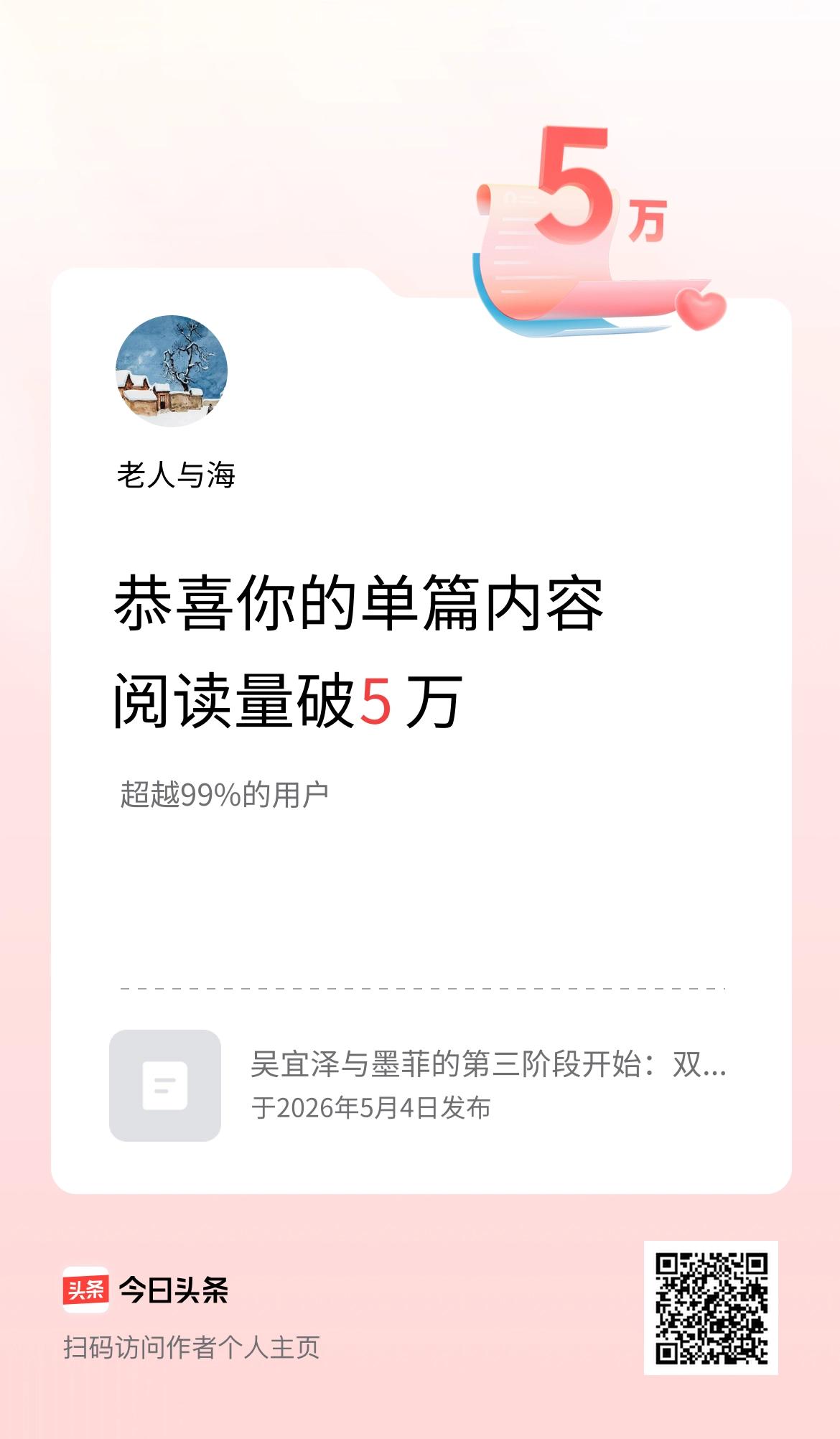 单篇内容获得阅读量破5万啦！