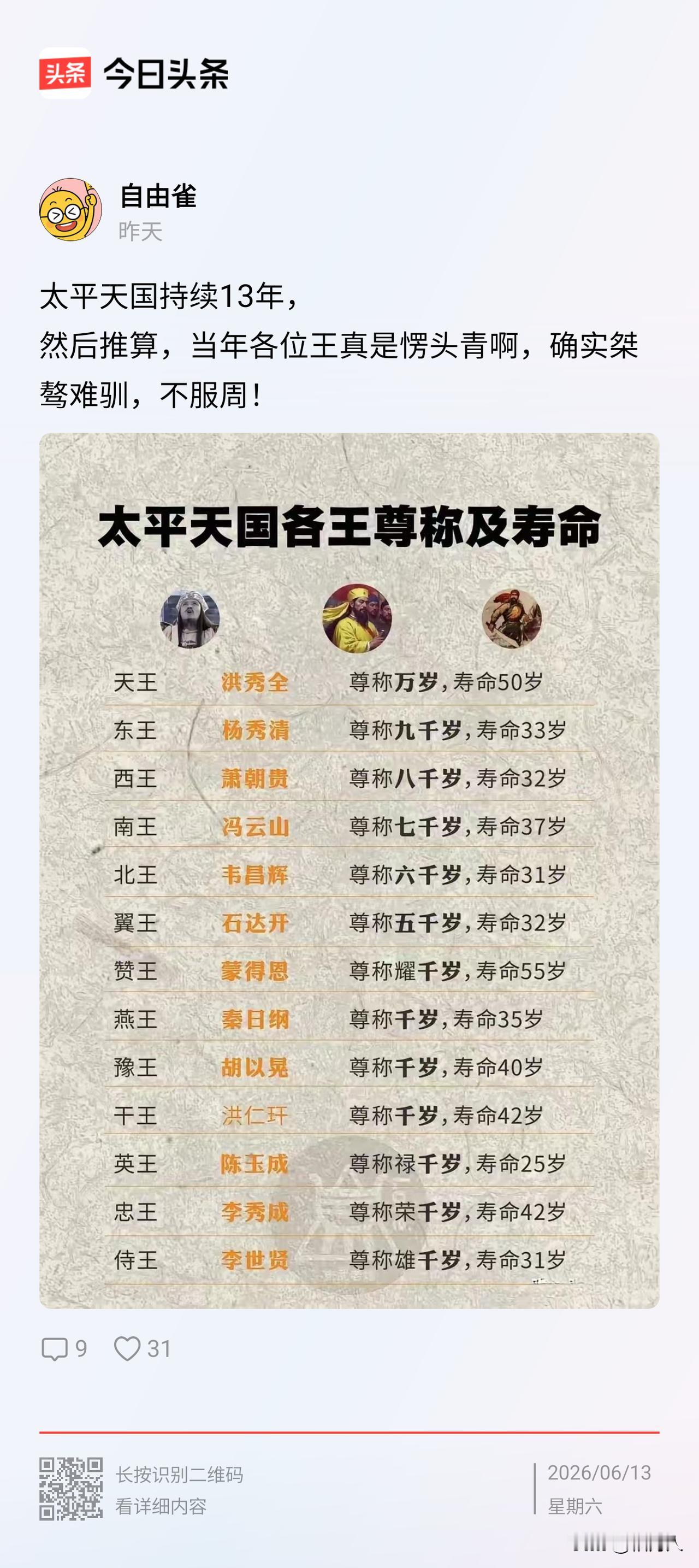 太平天国每个封王都这么年轻，但就是缺少一个能稳定震慑住这几个王的丞相和军师啊，结