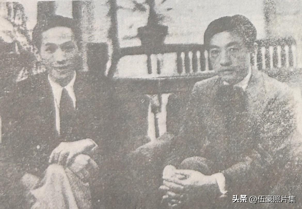1935年11月23日，香港，徐悲鸿与王少陵的合影。据悉，徐悲鸿十分赏识王少陵的