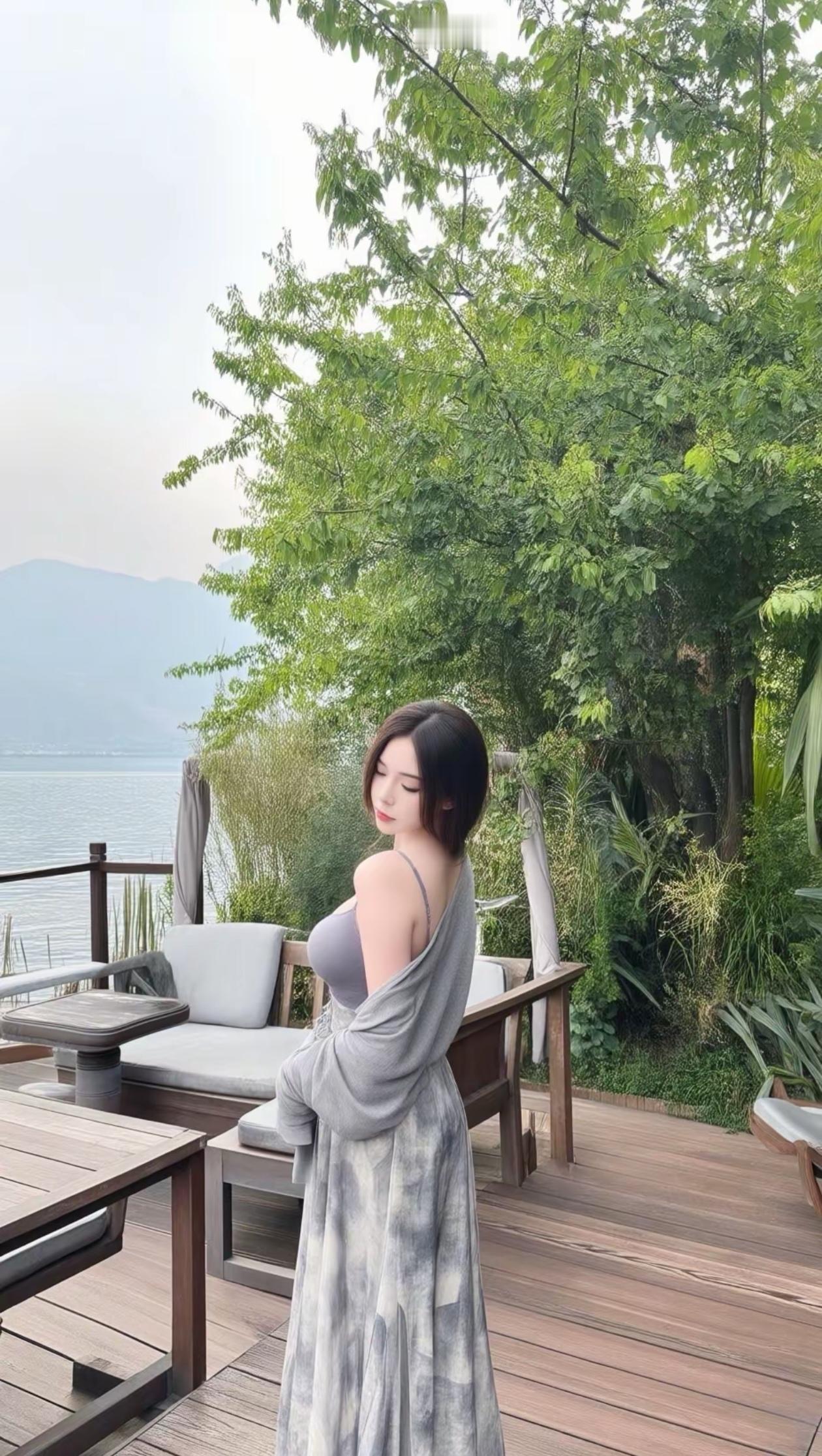 湖畔静享悠闲时光，绿意盎然中尽显优雅风姿。