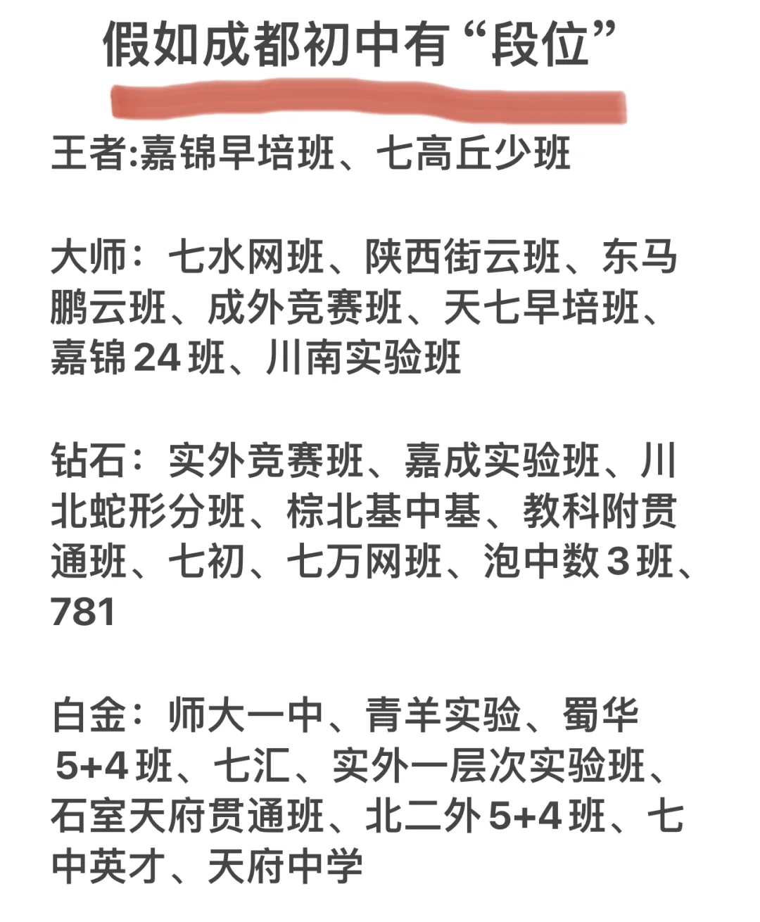 假如成都初中有“段位