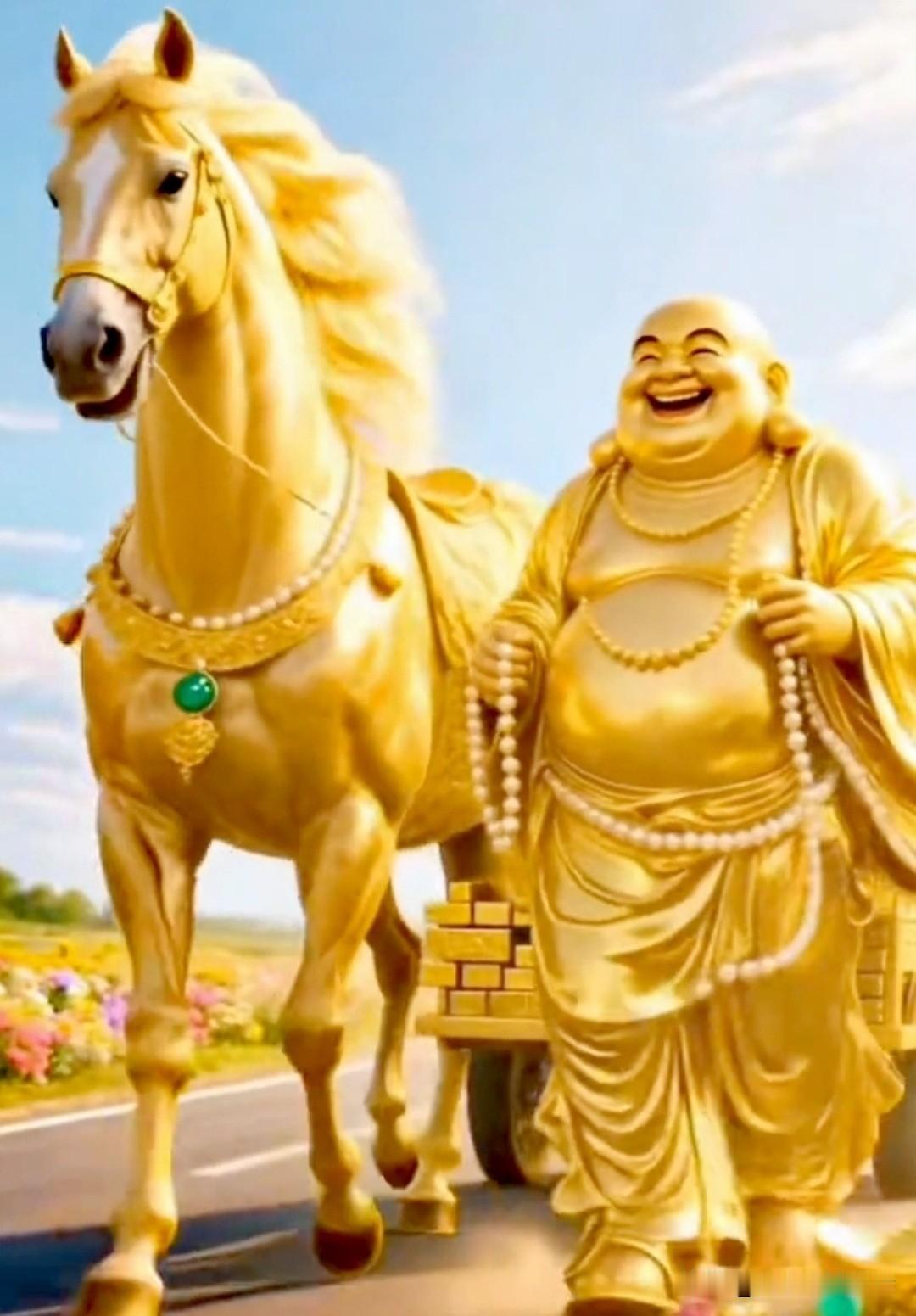 笑佛纳千福，金马载万金。