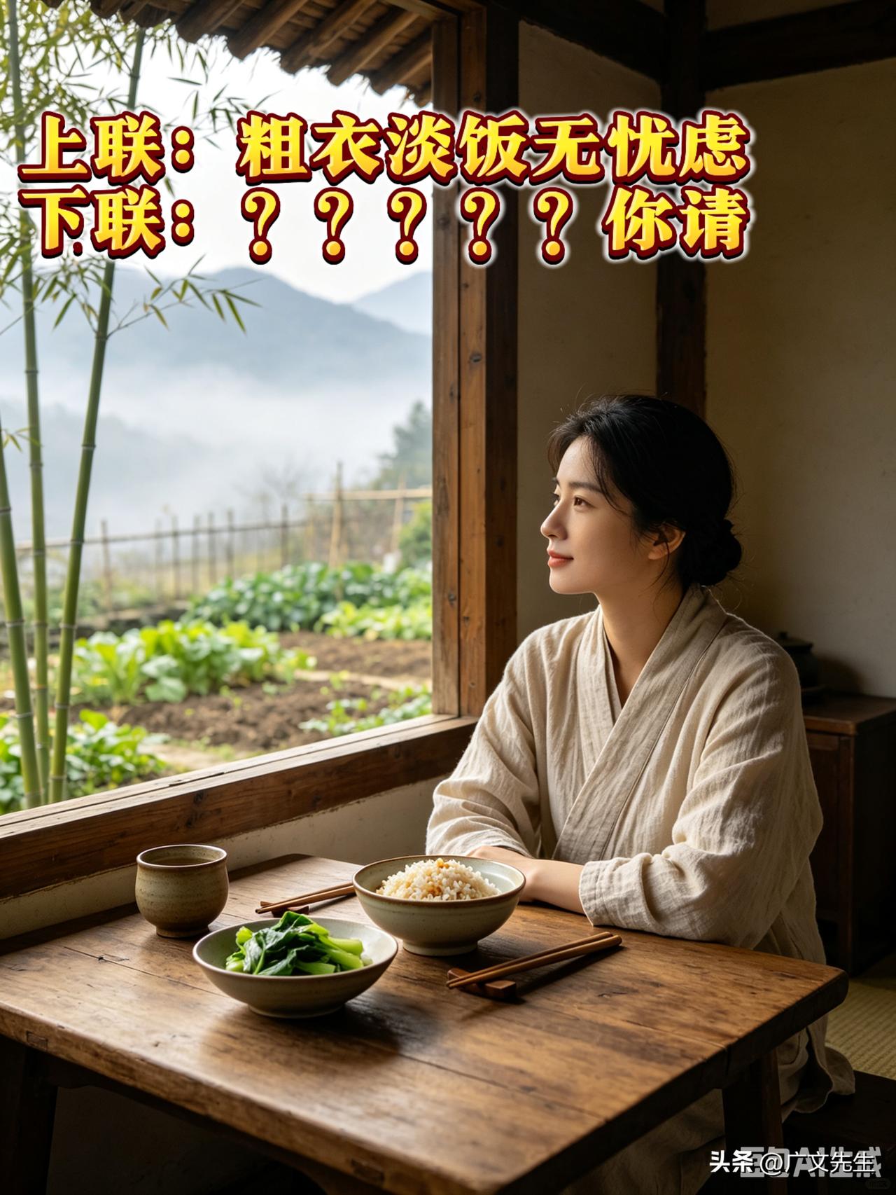 上联：粗衣淡饭无忧虑，
下联：求头条高人赐下联！

在家闲得快要长蘑菇了，翻书翻