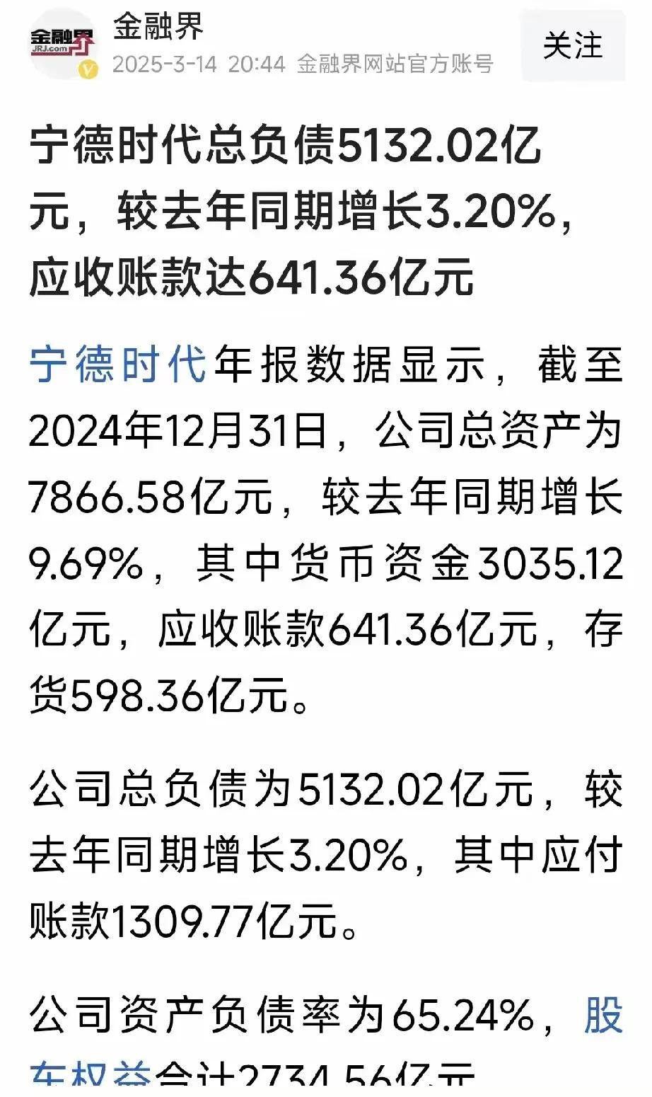 一觉醒来，被宁德时代负债吓晕了！
根据媒体报道，宁德时代负债5100多亿元。
不