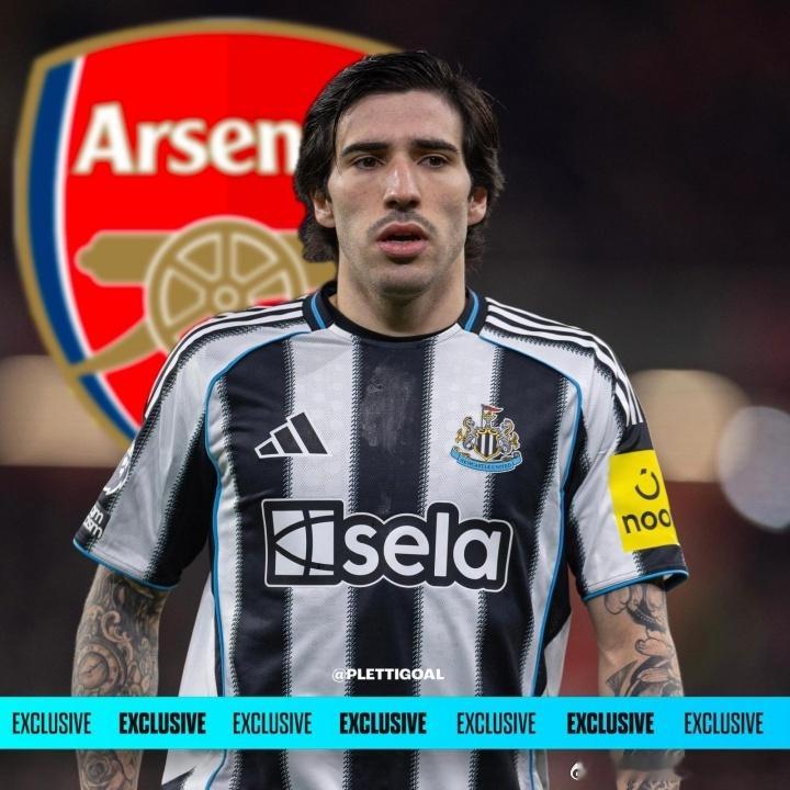 重磅消息！据德国天空体育记者，报道，阿森纳考虑签下托纳利，正与纽卡进行沟通。该记