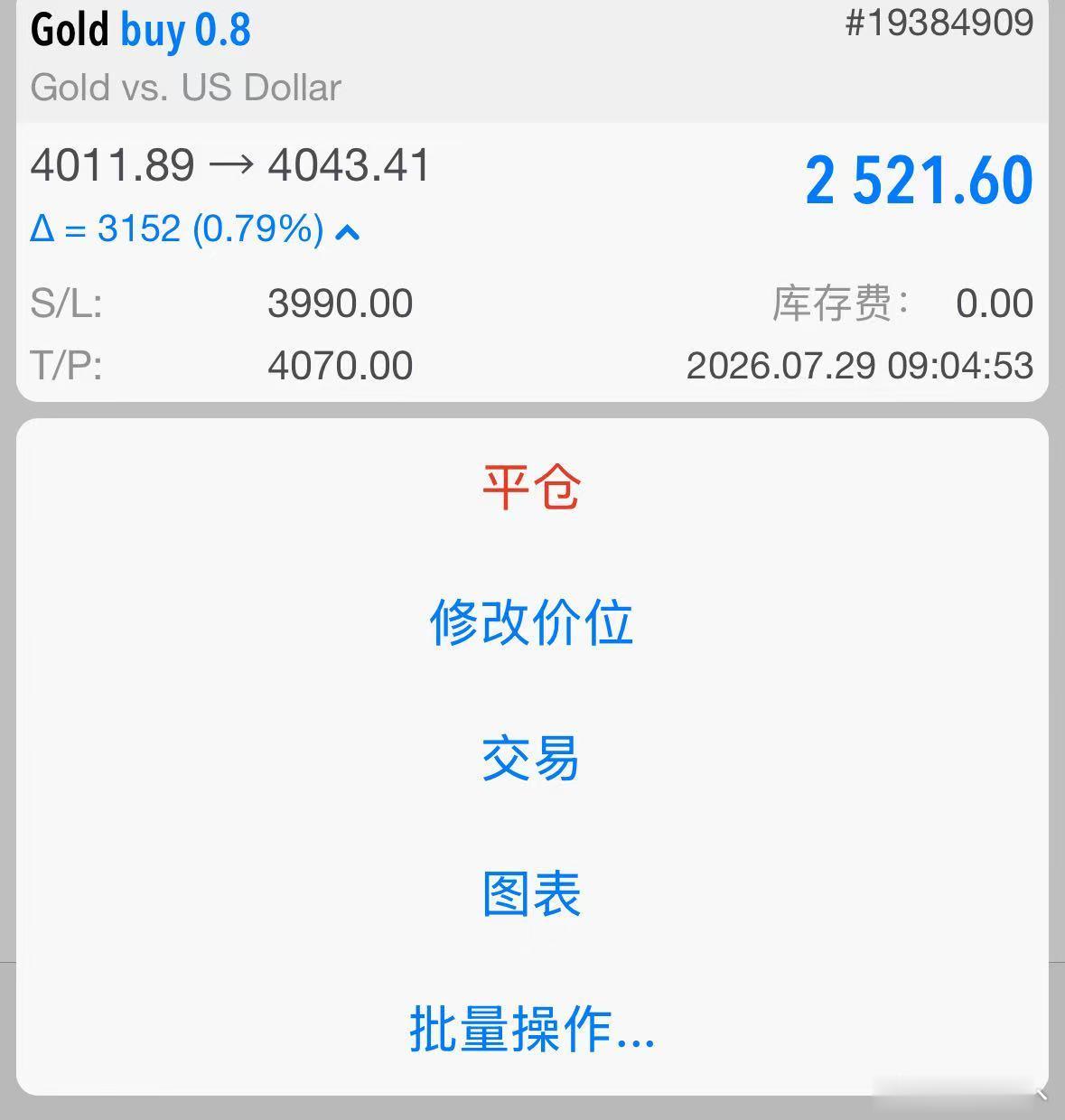 日内最低位4010做多，第一目标已抵达！接下来坐等第二目标4070！黄金